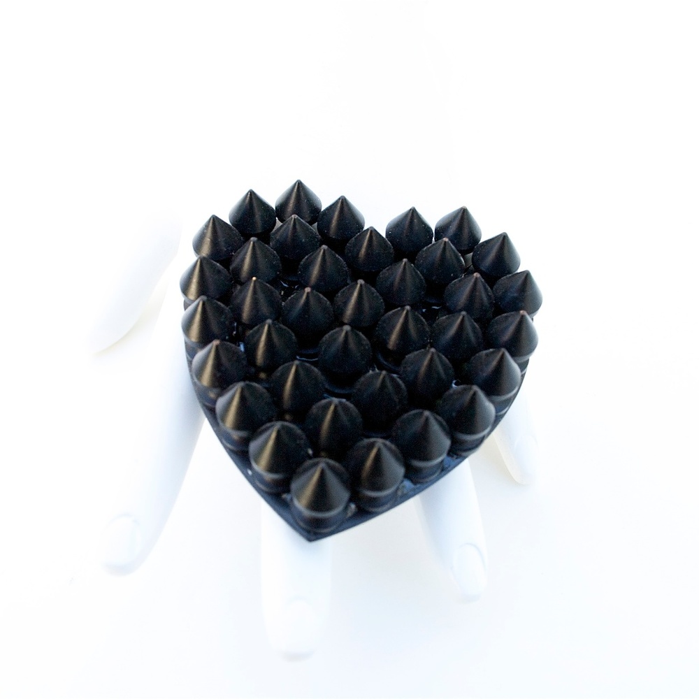 Flat Black Spike Heart Ring Medium - image 1